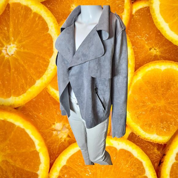 Kut from The Kloth Women's Gray Polyester‎ Suede Jacee Draped Moto Jacket Size L - Picture 7 of 7